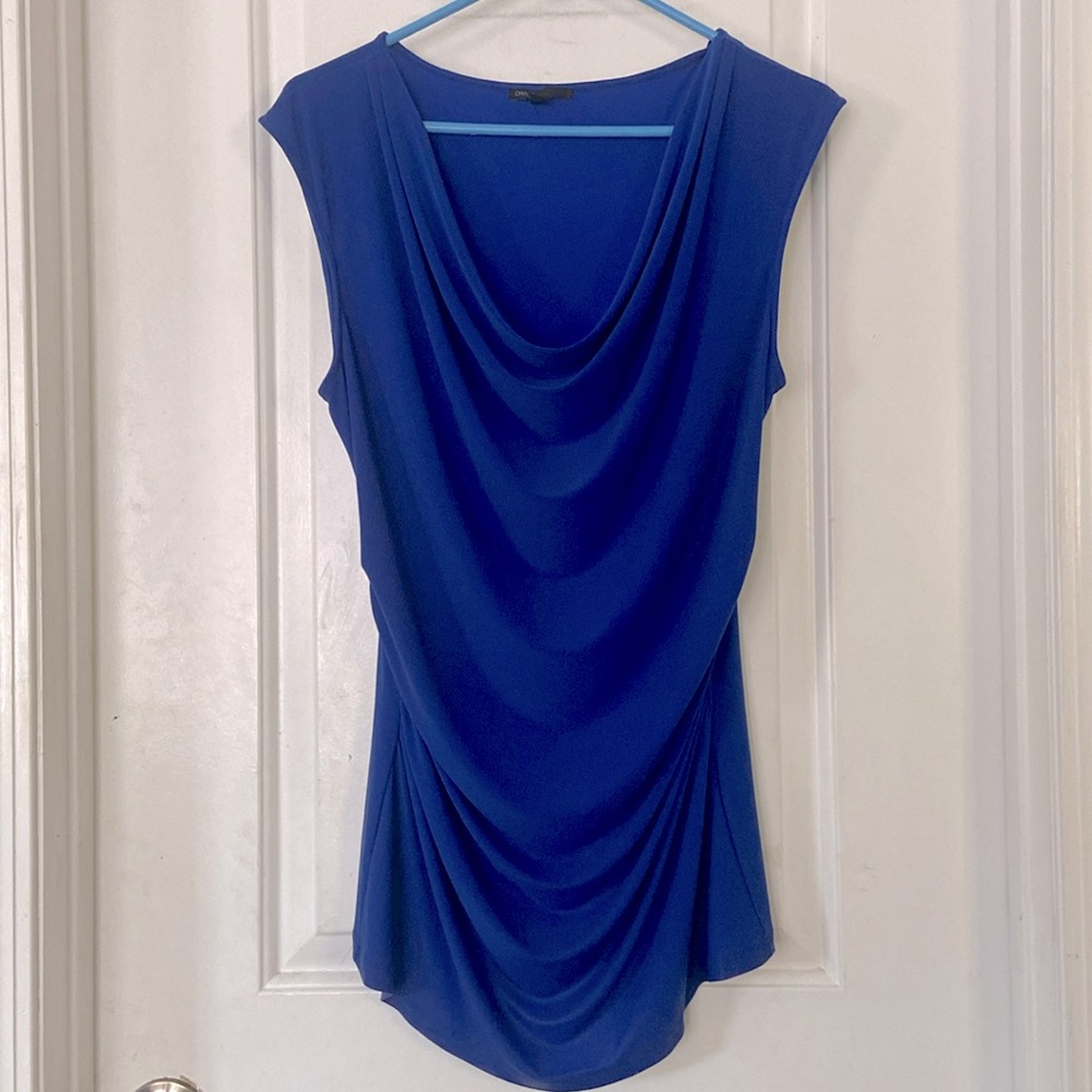 Chaus royal blue draped tummy sleeveless blouse